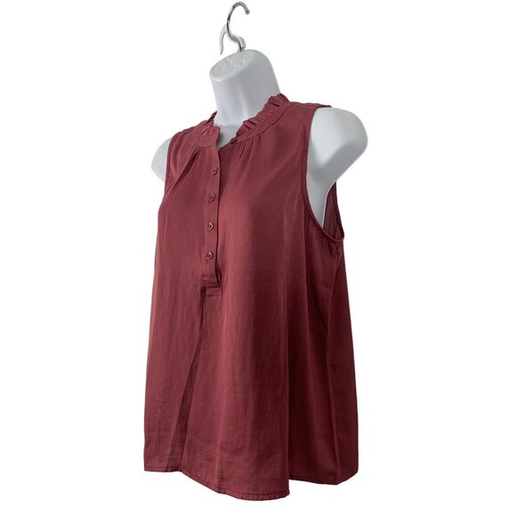 Simply Vera Wang Sleeveless Ruffle Collar Blouse In Maroon Size PS - Picture 4 of 9